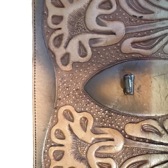 Vintage Hand Tooled Brown Leather Purse Adjustable Wide Strap Handbag - Picture 6 of 15